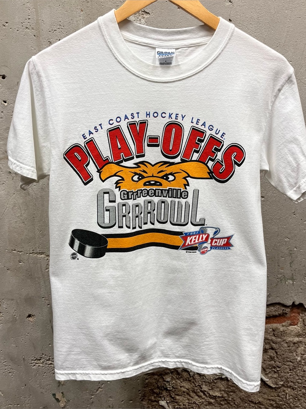 Vintage Y2K 2002 Greenville Growl SC Kelly Cup White ECHL Hockey T-Shirt Small S